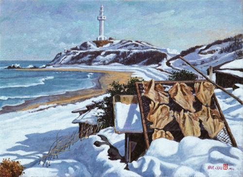 등대 보이는 설경