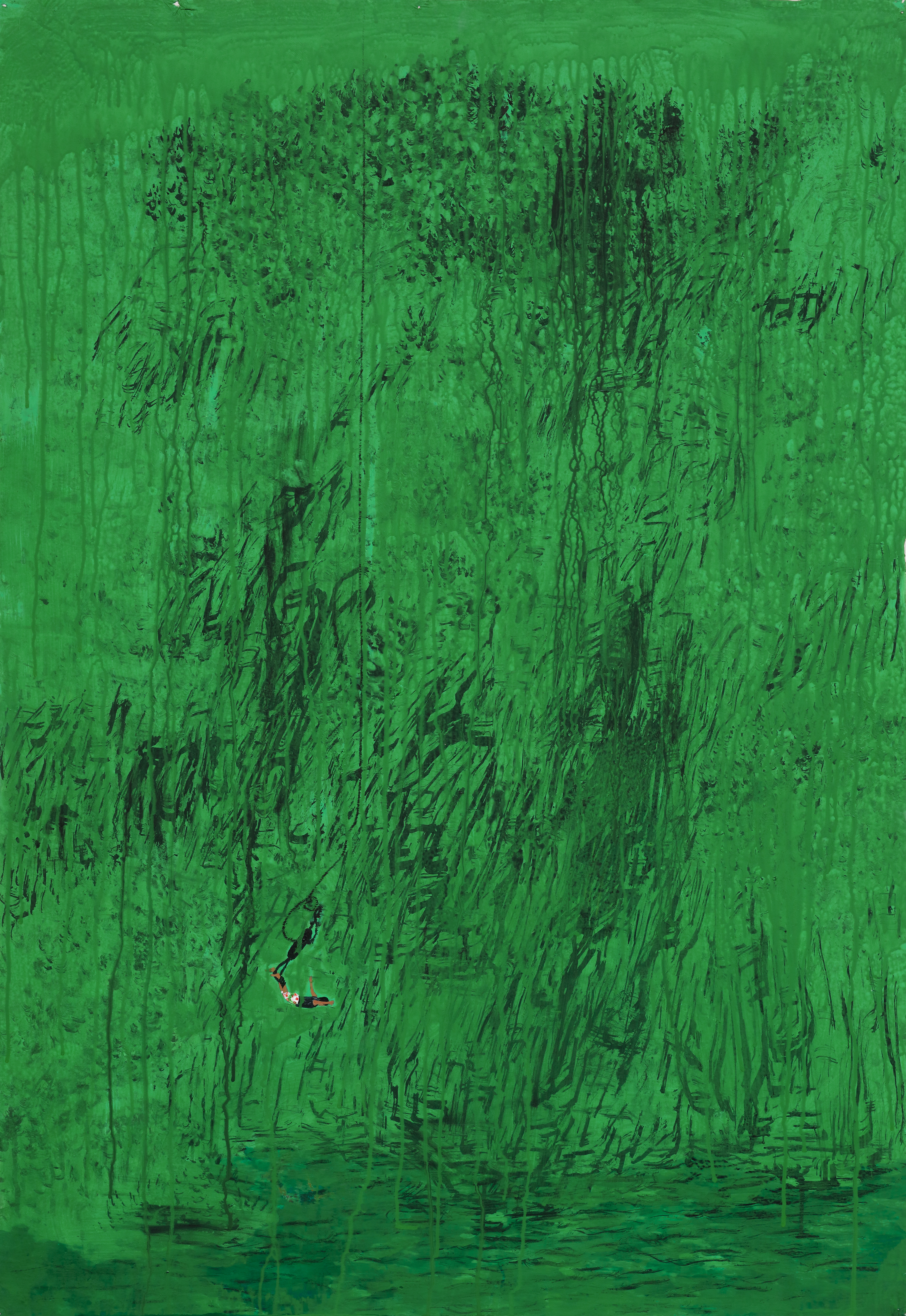 박능생,주상절리에서 점프하다,106×76cm,종이에 아크릴,먹, 2015